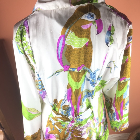 Miss Meng Silk Parrot Print Blouse - Picture 12 of 15